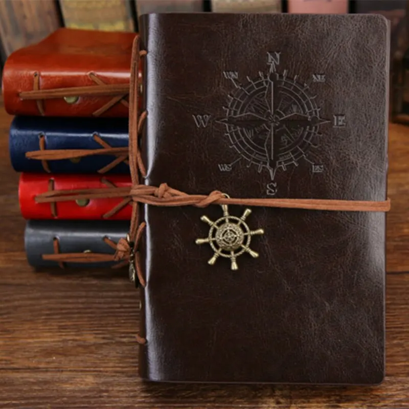 Yazma dergisi Spiral dizüstü günlüğü not defteri Vintage denizcilik korsan çapalar PU deri Retro kolye not defteri Sketchbook