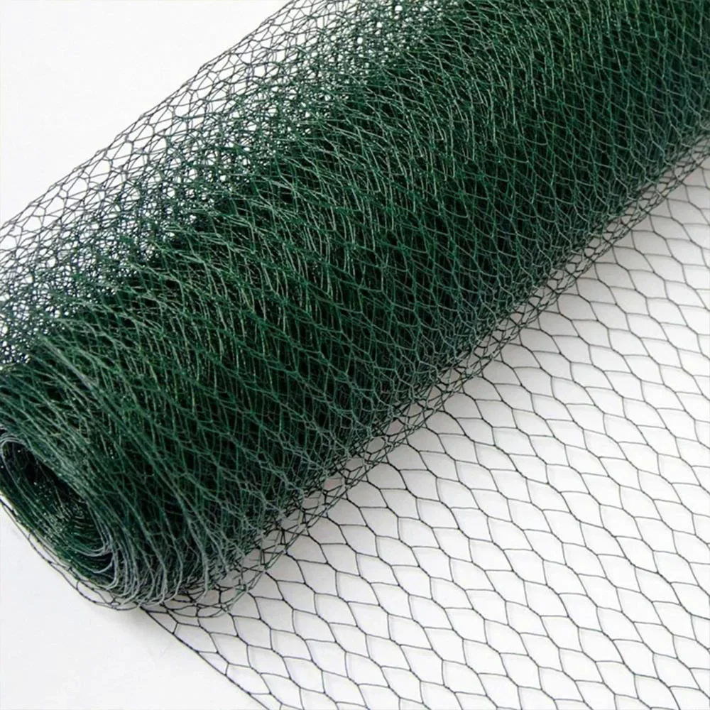 Yeşil çiçek tel kümes örgüsü 400CM tavuk tel altıgen kanatlı bahçe için galvanizli PVC kaplı tavuk tel örgü çit