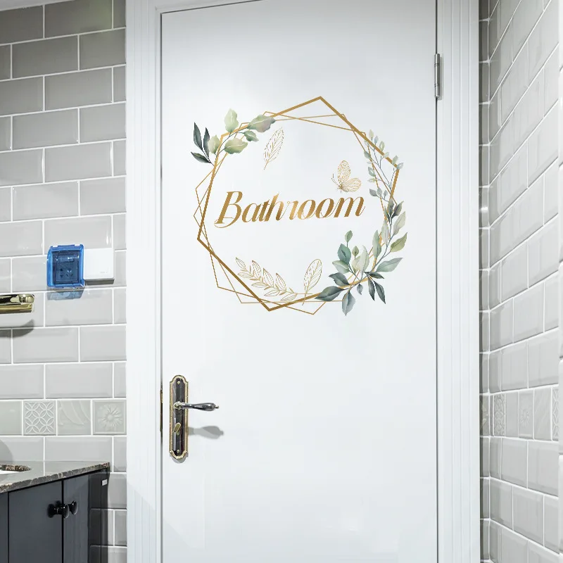 Yeni Banyo Tuvalet Kapıları İngilizce PVC Kendinden Yapışkanlı Çiçek Duvar Kapı Etiket WC Odası Dekor Düğün Ev Dekorasyonu Aksesuarları