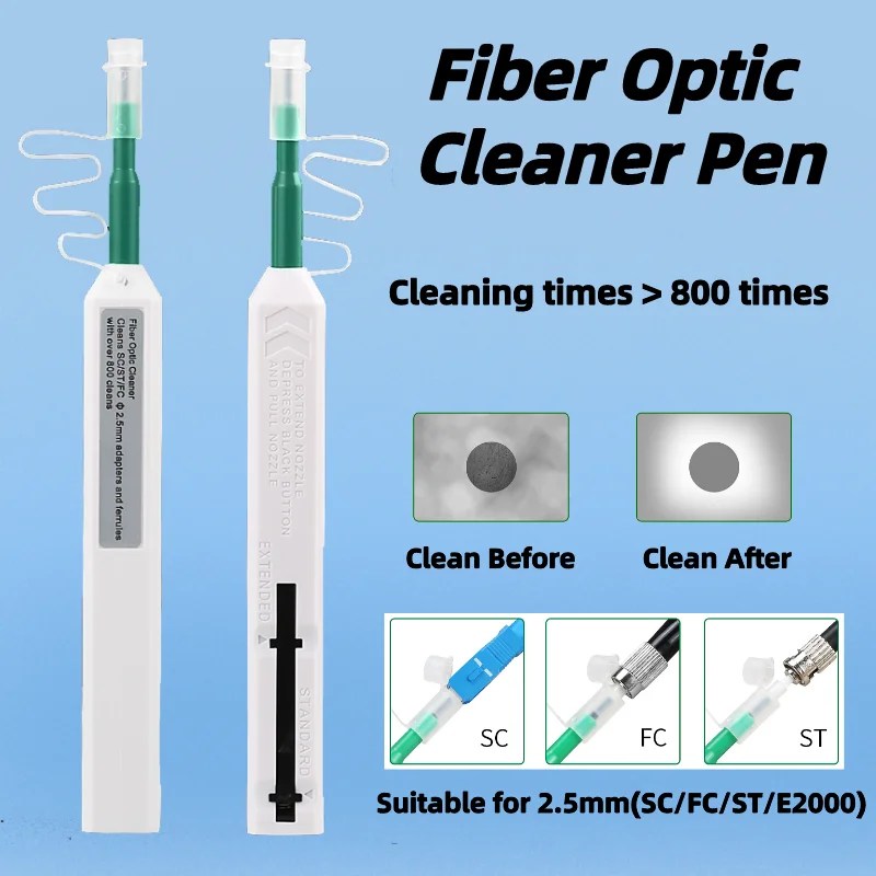 Yeni Fiber bağlayıcı temizleme araçları 800 kez LC SC FC 1.25 2.5mm Fiber temizleyici kalem sopa kiti için optik adaptör