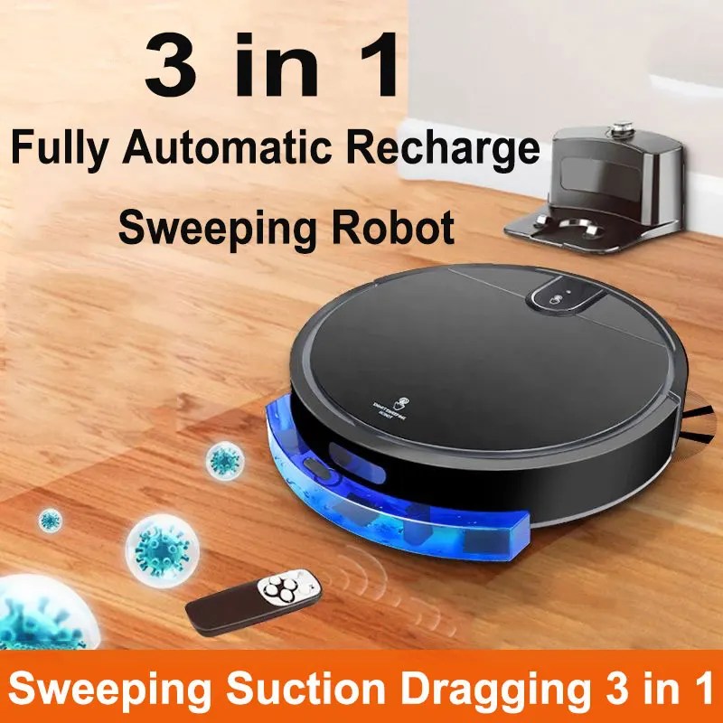 Yeni Xiaomi 3 In 1 akıllı süpürme robotu otomatik şarj uzaktan kumanda su tankı ile güçlü emiş vaccleaner temizleyici