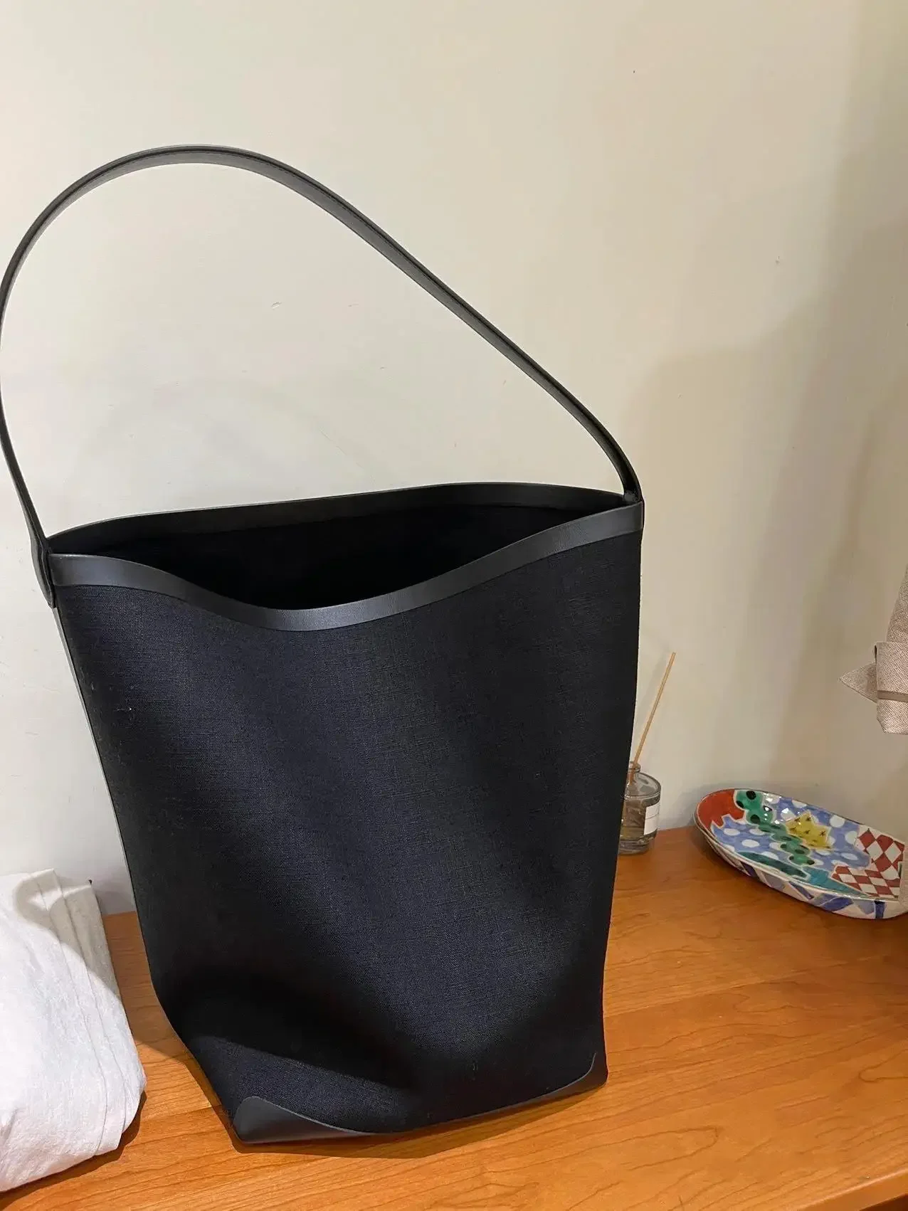 Yeni kafa katman dana kanvas çanta yeni kova bir kol çantası çanta toptan satır kova çanta pamuk ve kenevir kombinasyonu