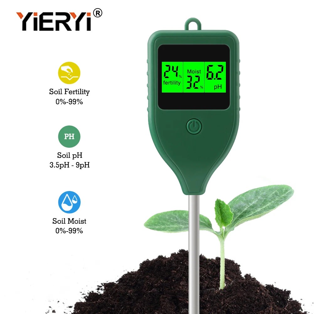 Yieryi 3 in 1 toprak PH ölçer çiftlik bahçe doğurganlık Tester toprak nem Test dedektörü kapalı dikim için, saksı bitkileri, çim