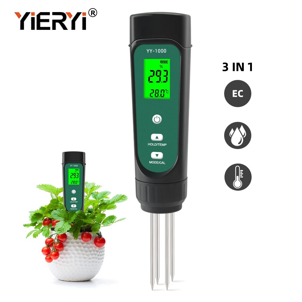 Yieryi YY-1000 toprak EC sıcaklık ölçer dijital bitki nem iletkenlik test cihazı bahçe laboratuvar ev ölçme aracı - Görsel 2
