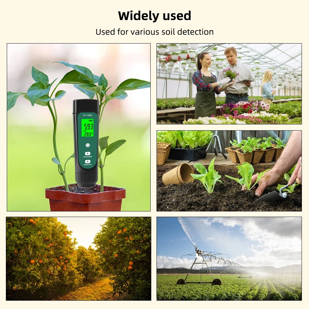 Yieryi YY-1000 toprak EC sıcaklık ölçer dijital bitki nem iletkenlik test cihazı bahçe laboratuvar ev ölçme aracı - Görsel 6