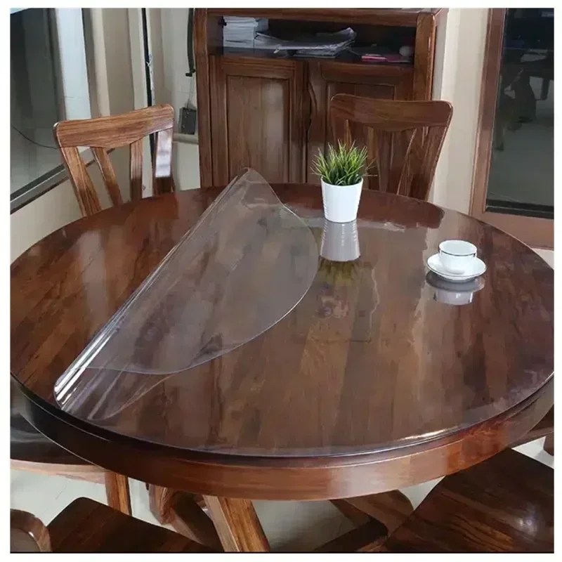 Yuvarlak masa yumuşak cam masa örtüsü 1mm şeffaflık PVC masa örtüsü su geçirmez yağa dayanıklı mutfak yemek masası kapak - Görsel 3