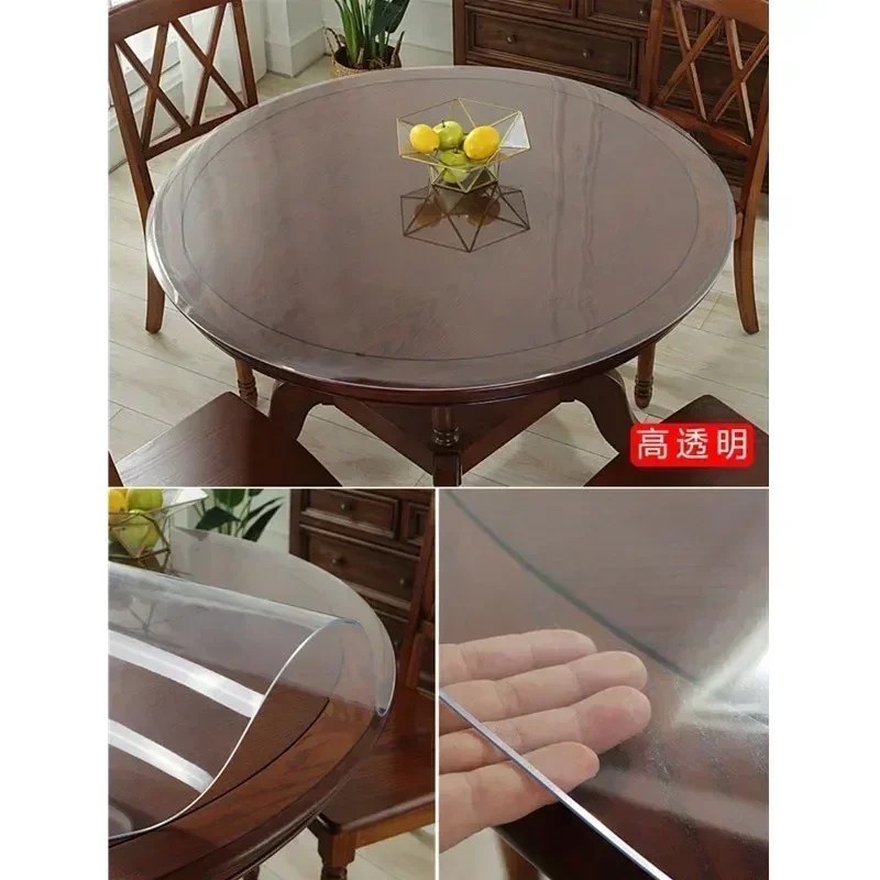 Yuvarlak masa yumuşak cam masa örtüsü 1mm şeffaflık PVC masa örtüsü su geçirmez yağa dayanıklı mutfak yemek masası kapak - Görsel 4