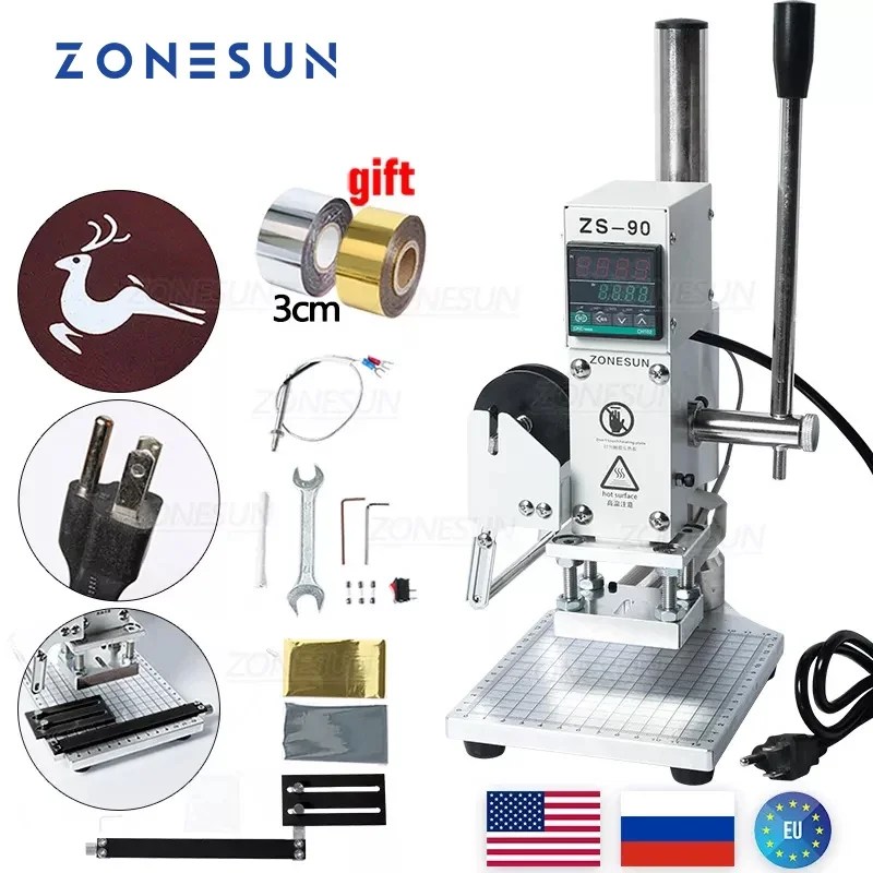 ZONESUN ZS 90 sıcak folyo damgalama makinesi basın simülatörü kağıt ahşap PVC kart deri yazıcı kabartma makinesi için deri