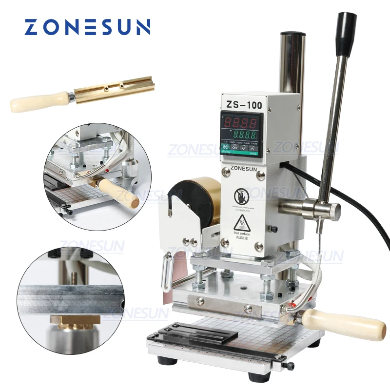 ZONESUN ZS100 10*13cm deri ahşap sıcak folyo damgalama bronzlaştırıcı baskı ısı basın makinesi ile konumlandırma kaymak
