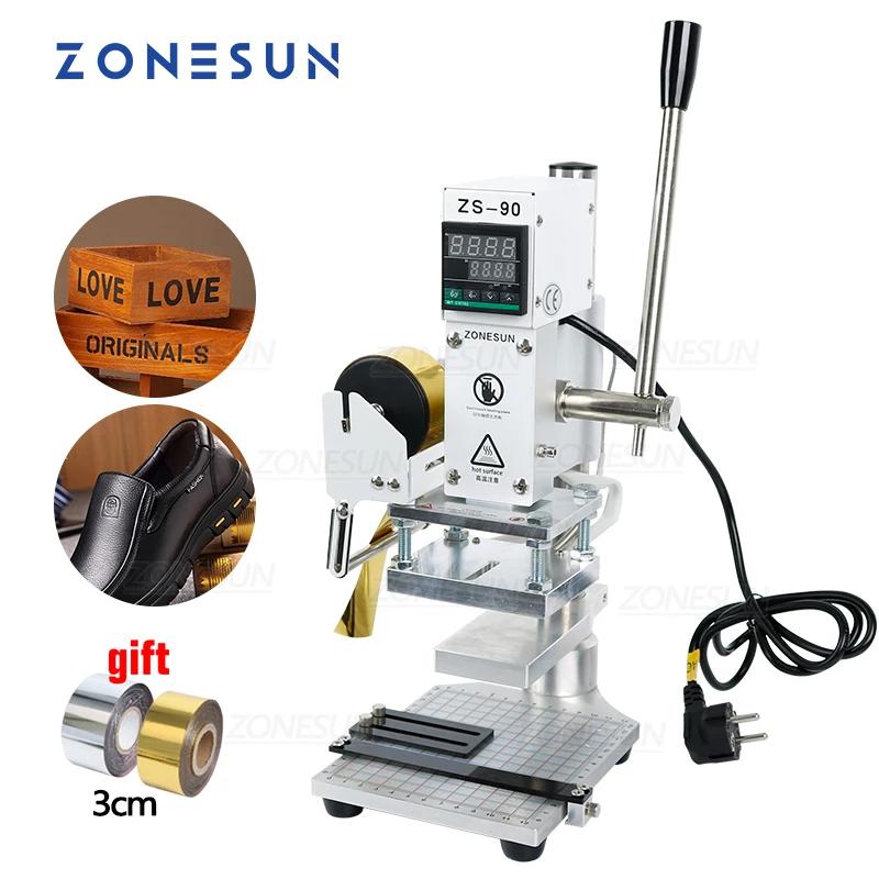 ZONESUN iki çalışma plakası manuel kağıt deri logosu PVC sıcak folyo damgalama bronzlaşmaya kabartma makinesi ısı basın makinesi