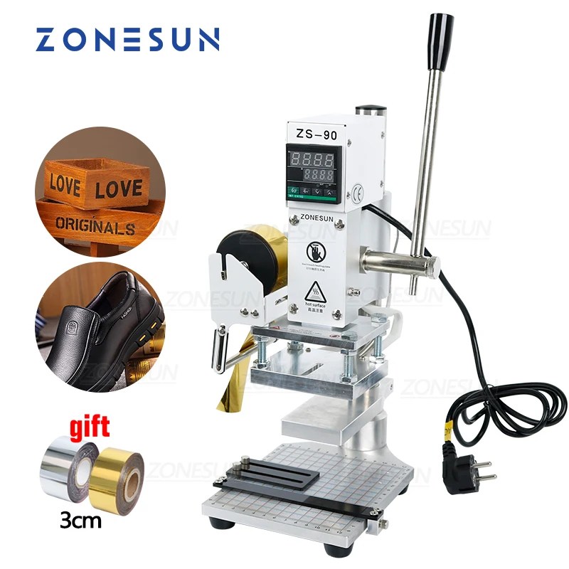 ZONESUN iki çalışma plakası manuel kağıt deri logosu PVC sıcak folyo damgalama bronzlaşmaya kabartma makinesi ısı basın makinesi