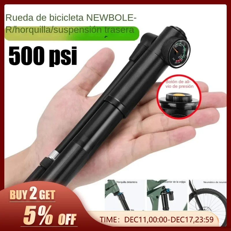 Çatal ve arka süspansiyon amortisör hava pompası pompa tekerleği için göstergesi ile taşınabilir yüksek basınçlı 500psi bisiklet dağ bisikleti