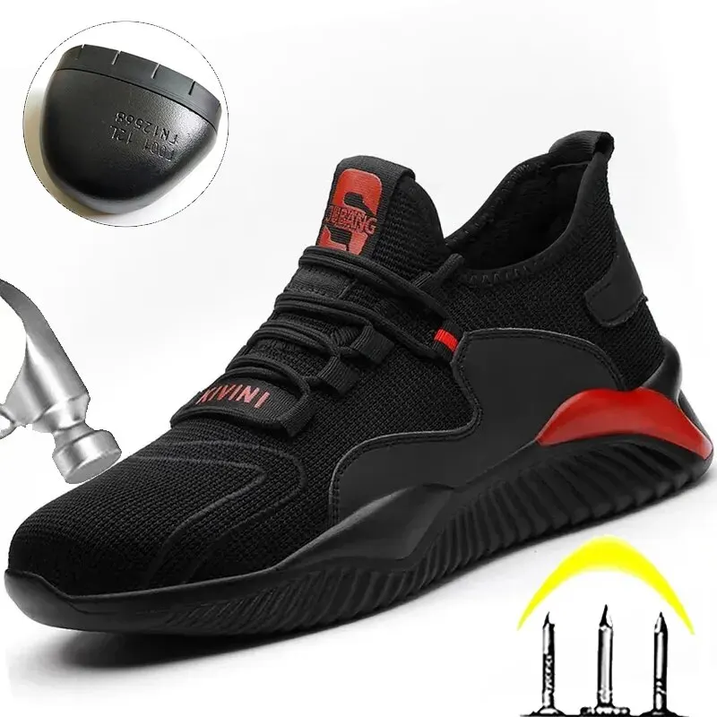 Çelik ayak kapağı delinmez çizmeler hafif nefes Sneakers ile yıkılmaz ayakkabı erkekler güvenlik iş ayakkabıları