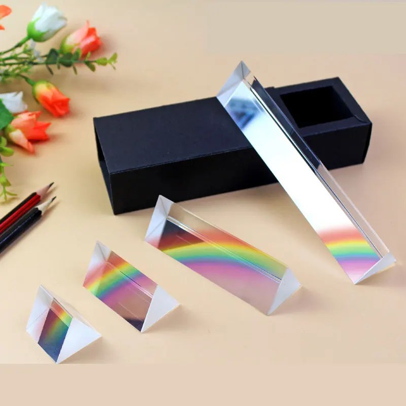 Üçgen prizma gökkuşağı Prisma kristal fotoğraf fizik işık deney Natuurkunde Kinderen Licht deney