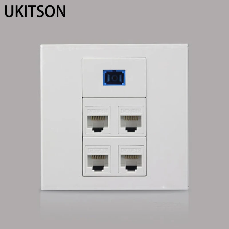 Çift CAT5E RJ45 Ethernet modülü duvar paneli beyaz renk ile Fiber optik SC UPC APC SC-SC modül soketi
