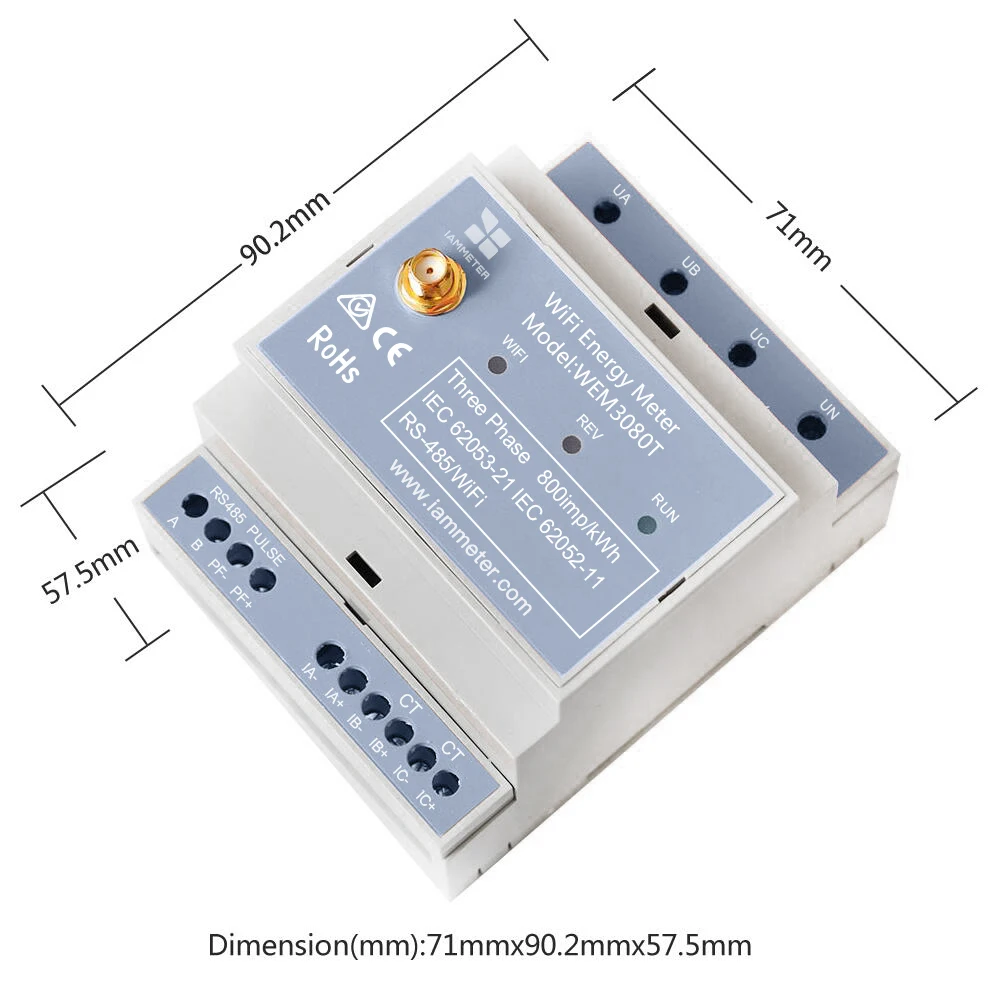Çift yönlü, 150A,Din ray, ev-yardımcısı, Zabbix,NodeRed, güneş PV,CE, üç fazlı enerji ölçer, MQTT,WiFi,NEM,Modbus TCP/RTU