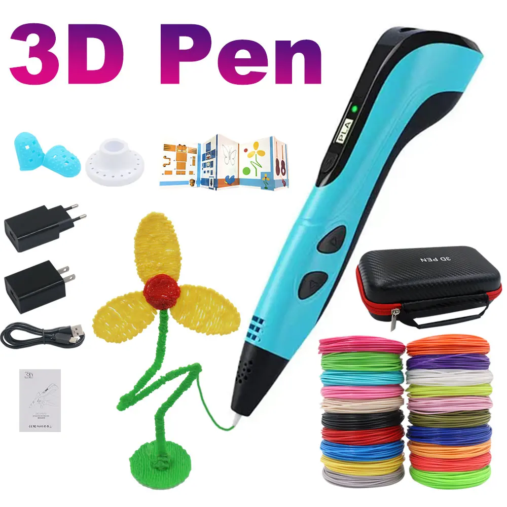 Çocuk 3D kalem 3D çizim baskı kalem ile LCD ekran güç adaptörü ile 30-Color PLA Filament çocuk noel doğum günü hediyesi