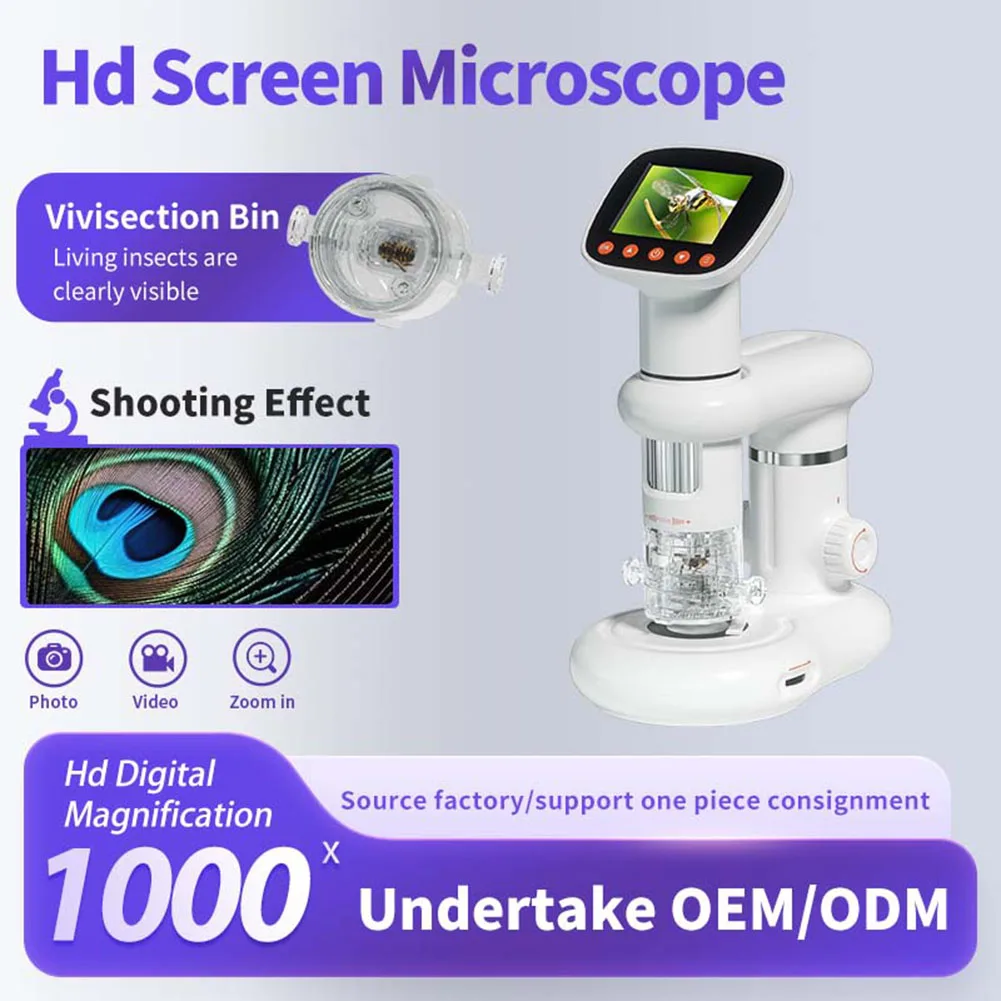 Çocuk mikroskop biyoloji Lab LED 500/1000X okul bilim deney kiti eğitim 2.0 inç IPS bilimsel oyuncaklar hediyeler çocuk için