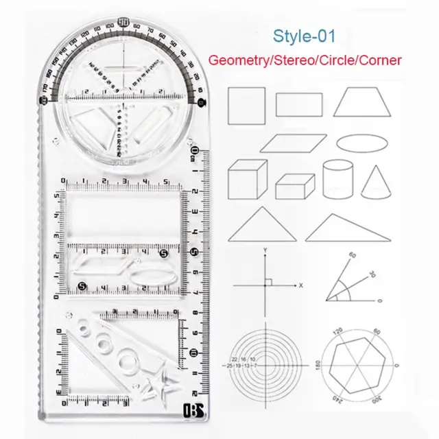 Çok fonksiyonlu geometrik cetvel geometrik çizim şablon ölçme aracı için okul öğrenci ofis mimari ölçüm kuralı