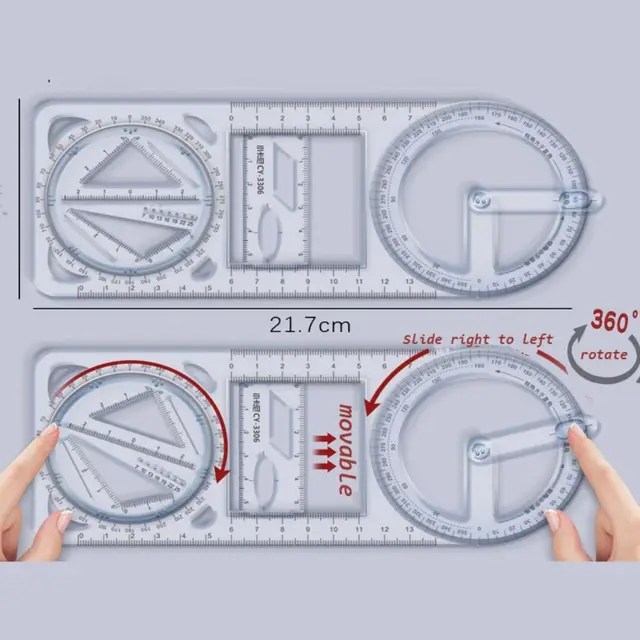 Çok fonksiyonlu geometrik cetvel geometrik çizim şablon ölçme aracı için okul öğrenci ofis mimari ölçüm kuralı - Görsel 7