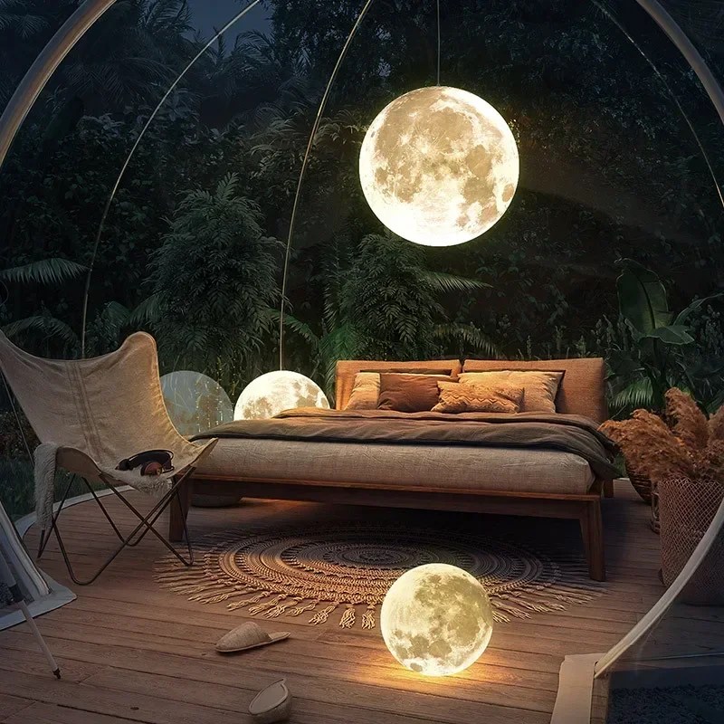 İskandinav Modern yaratıcı Full Moon avize Retro kişilik sanat topu ay Led kolye ışık ev dekorasyon lambaları