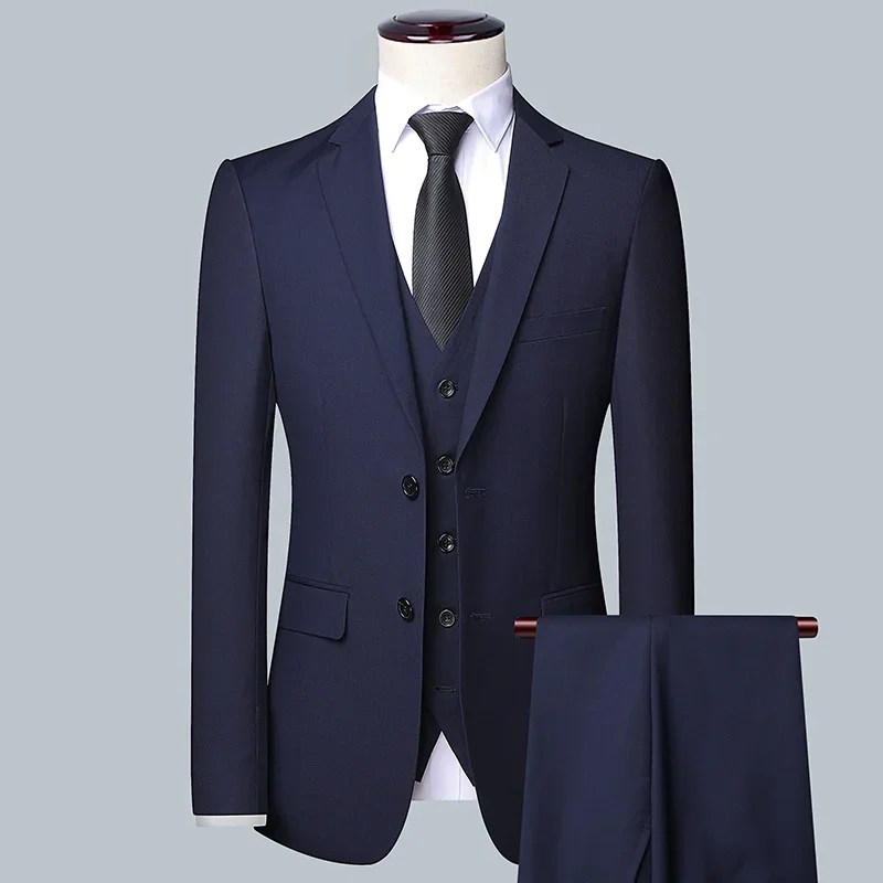 2023high-quality düz renk (takım elbise + yelek + pantolon) erkek iş resmi kıyafet 3/2 takım elbise damat ve best man