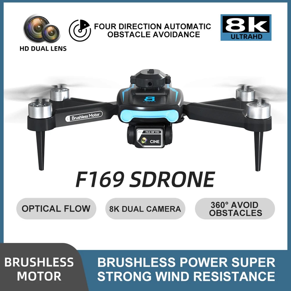 2024 F169 WIFI FPV RC Drone profesyonel 8K HD çift kamera Drone yükseklik tutun dört yan engel kaçınma katlanabilir Quadcopter