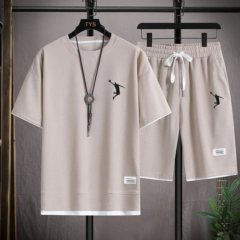 2024 NewSummer yeni erkek eşofman keten kumaş T-shirt ve şort iki parçalı Set erkekler spor elbise moda nefes setleri