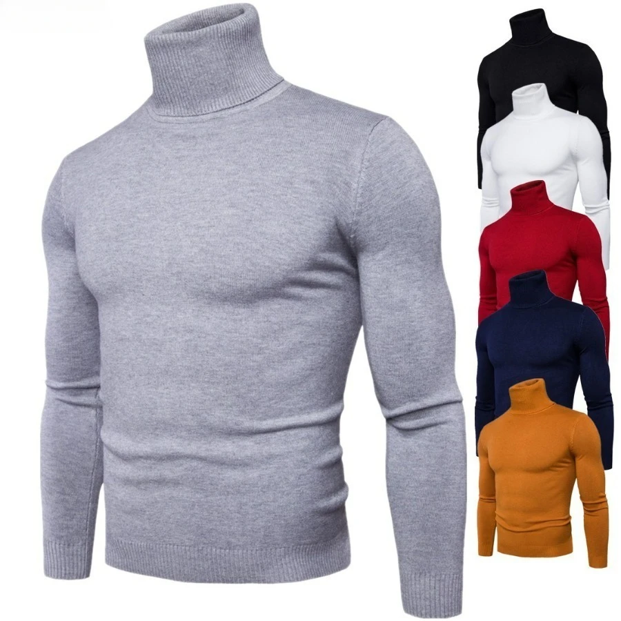 2024 erkek kış yüksek boyun kazak kalın sıcak balıkçı yaka Slim Fit adam kazaklar moda Casual katı triko kazak erkekler için