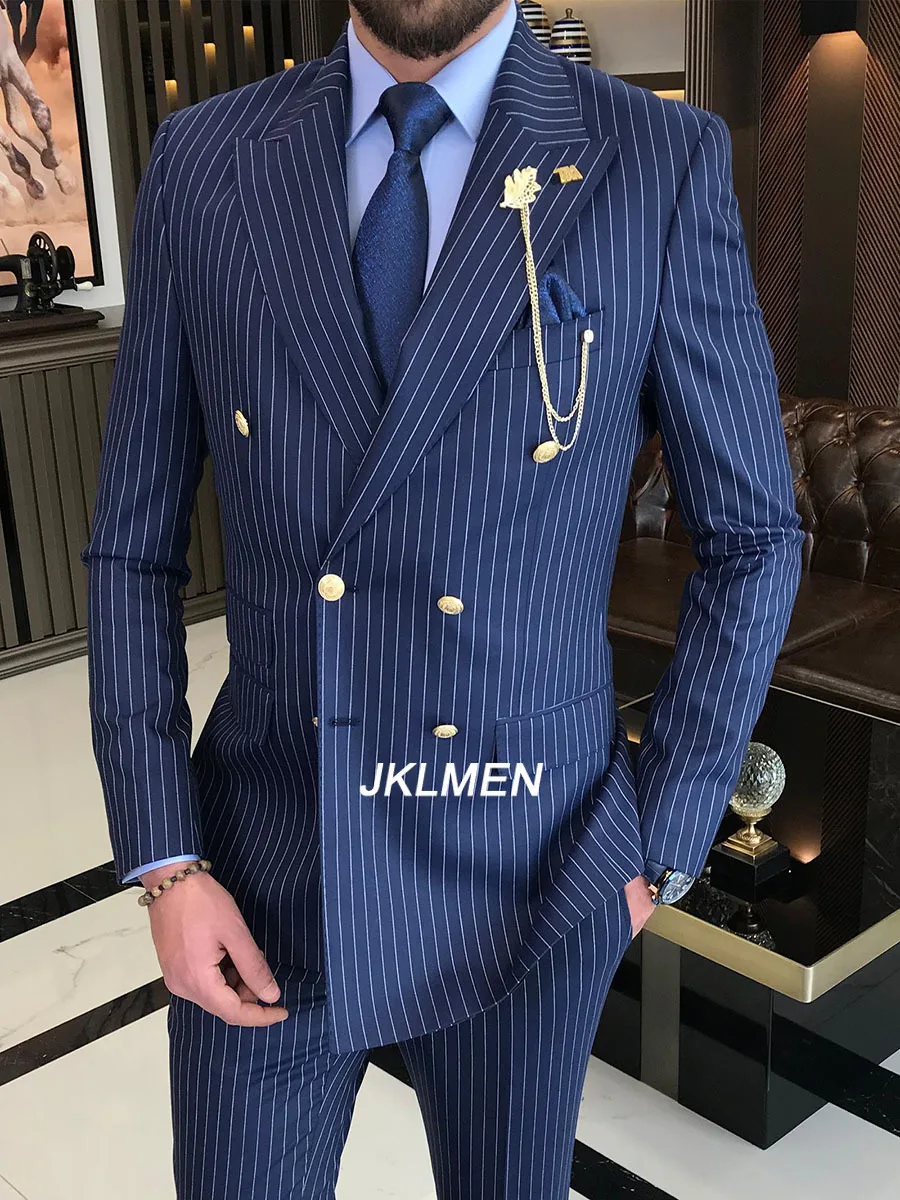 2024 erkek takım elbise 2 parça çizgili takım elbise çift göğüslü takım elbise düğün damat Groomsmen High-End iş için rahat giyim