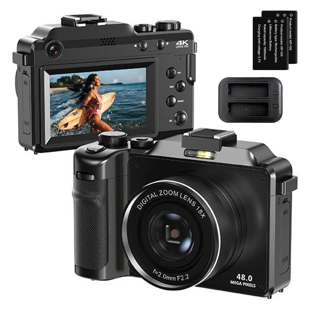 2024 çift Lens HD dijital fotoğraf kamera 4K WIFI Webcam Vintage Vlog Video kaydedici 18X Zoom YouTube kamera DIY kabuk