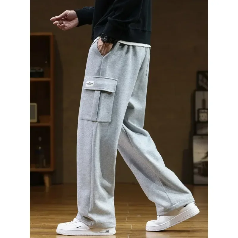 2024 sonbahar yeni Sweatpants erkekler çok cepler İpli pamuk rahat parça pantolon erkek gevşek düz pantolon büyük boy 8XL