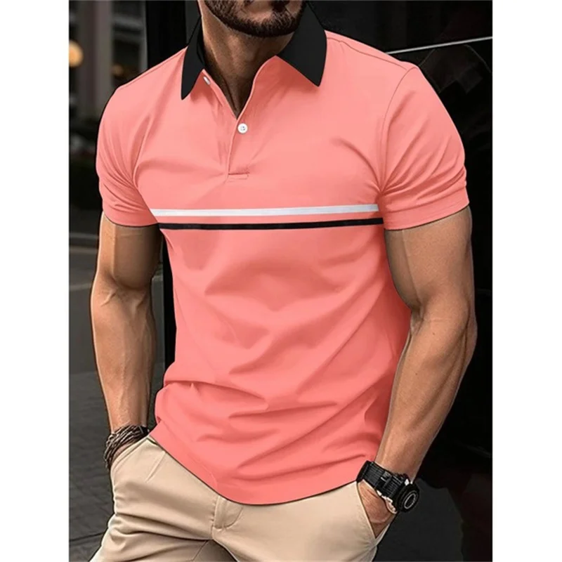 2024 yeni erkek Polo GÖMLEK çizgili kısa kollu t-shirt rahat iş düğmesi üst Tees yaz Polo GÖMLEK s yüksek kaliteli giysiler