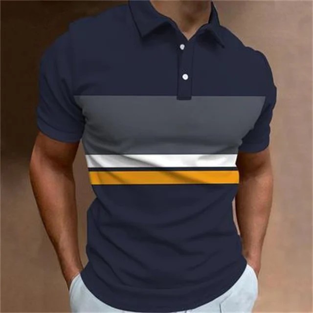 2024 yeni erkek Polo GÖMLEK çizgili kısa kollu t-shirt rahat iş düğmesi üst Tees yaz Polo GÖMLEK s yüksek kaliteli giysiler - Görsel 8