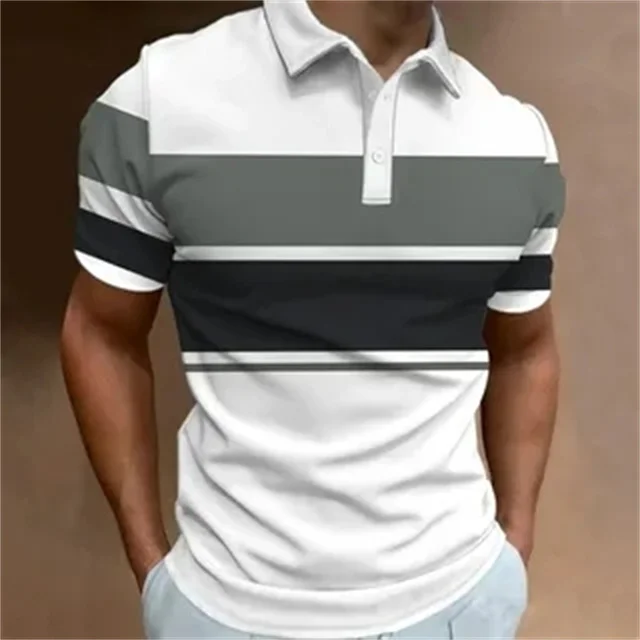 2024 yeni erkek Polo GÖMLEK çizgili kısa kollu t-shirt rahat iş düğmesi üst Tees yaz Polo GÖMLEK s yüksek kaliteli giysiler