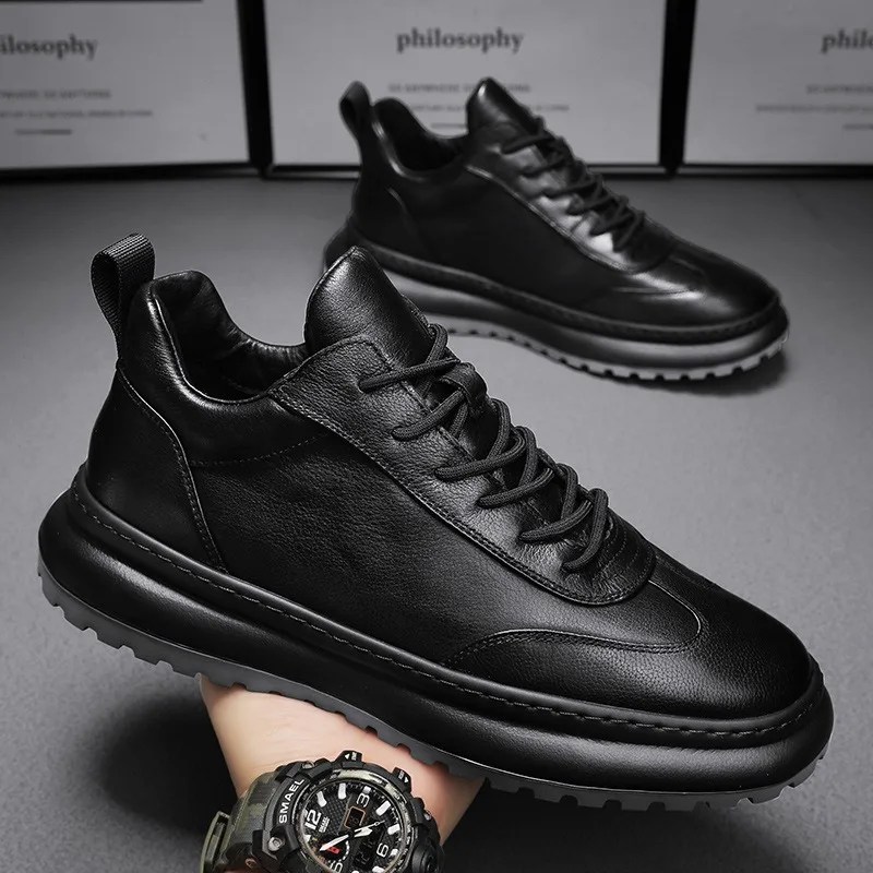 2024 yeni erkek ayakkabıları moda tasarımcısı rahat deri ayakkabı lüks Sneakers dantel Up erkekler için Platform ayakkabılar kaymaz Zapatos Hombre