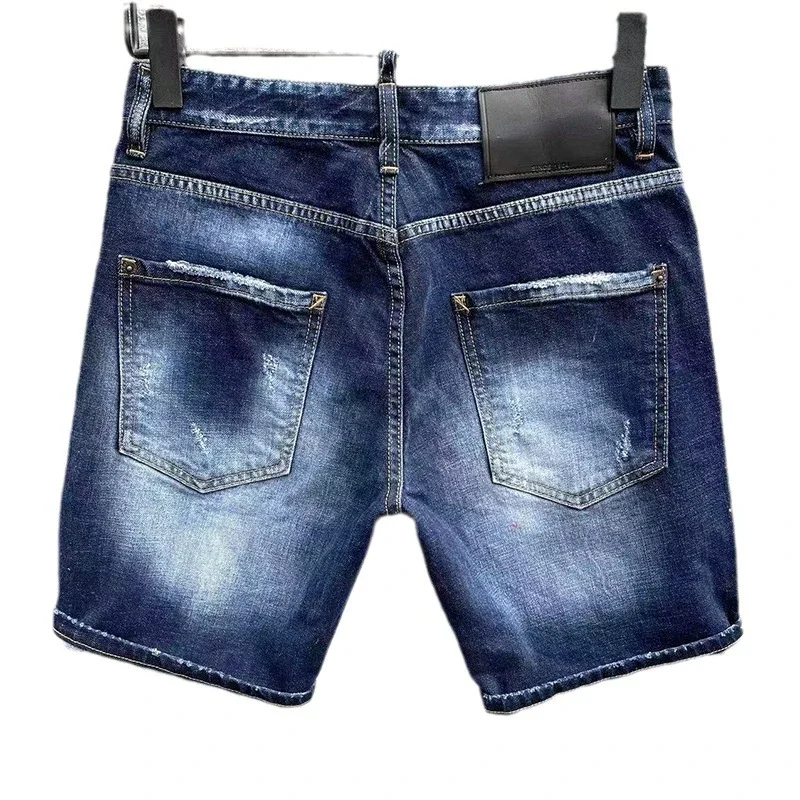 2024 yeni yaz erkek kot lüks marka mavi Denim pantolon yüksek kaliteli sokak Slim Fit Denim şort erkek streç sıska kot