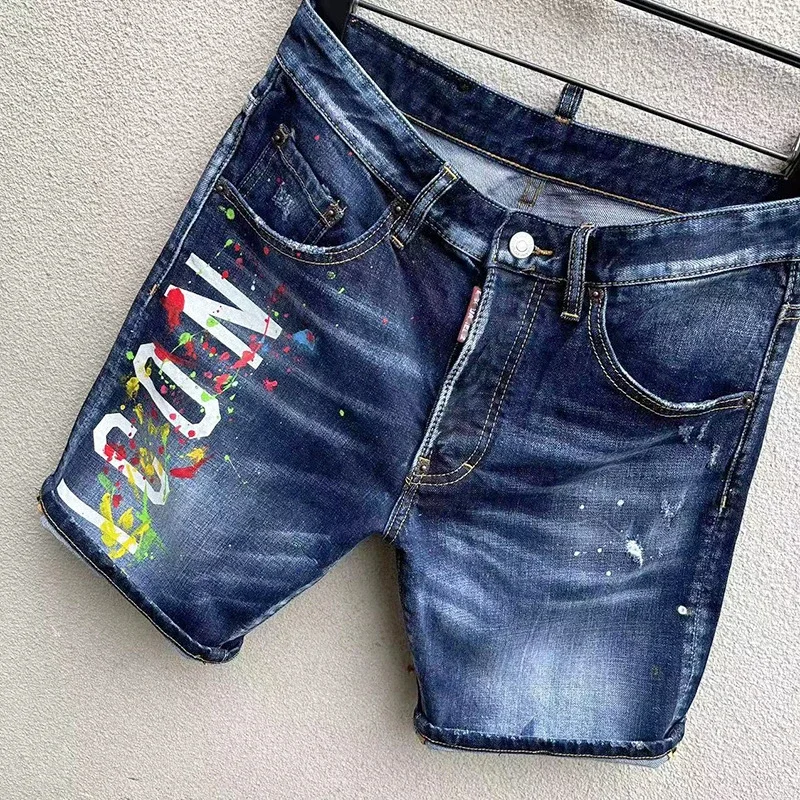 2024 yeni yaz erkek kot lüks marka mavi Denim pantolon yüksek kaliteli sokak Slim Fit Denim şort erkek streç sıska kot
