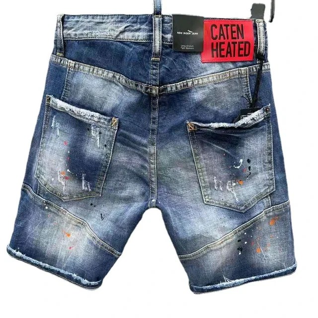 2024 yeni yaz erkek kot lüks marka mavi Denim pantolon yüksek kaliteli sokak Slim Fit Denim şort erkek streç sıska kot - Görsel 10