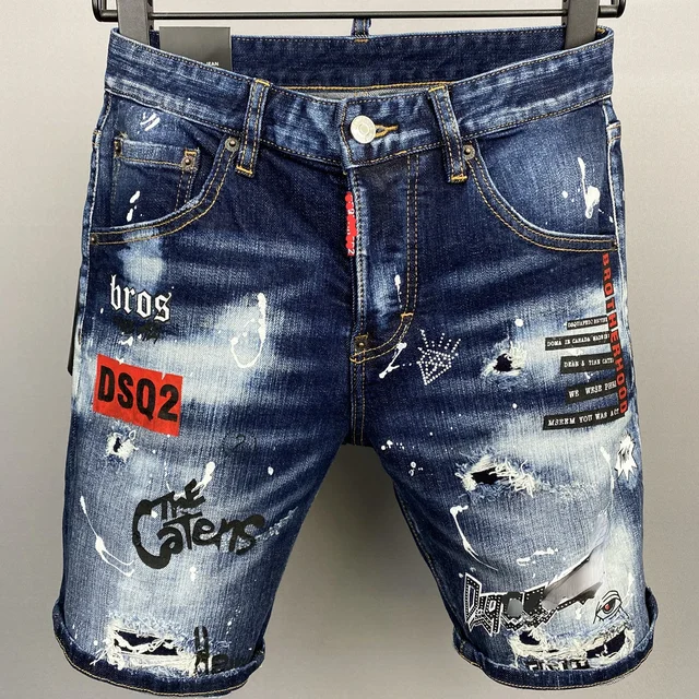2024 yeni yaz erkek kot lüks marka mavi Denim pantolon yüksek kaliteli sokak Slim Fit Denim şort erkek streç sıska kot
