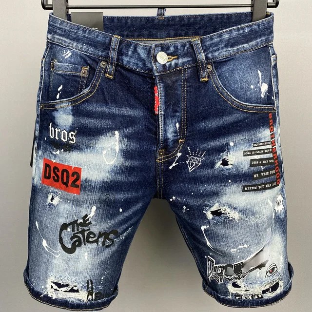2024 yeni yaz erkek kot lüks marka mavi Denim pantolon yüksek kaliteli sokak Slim Fit Denim şort erkek streç sıska kot - Görsel 12