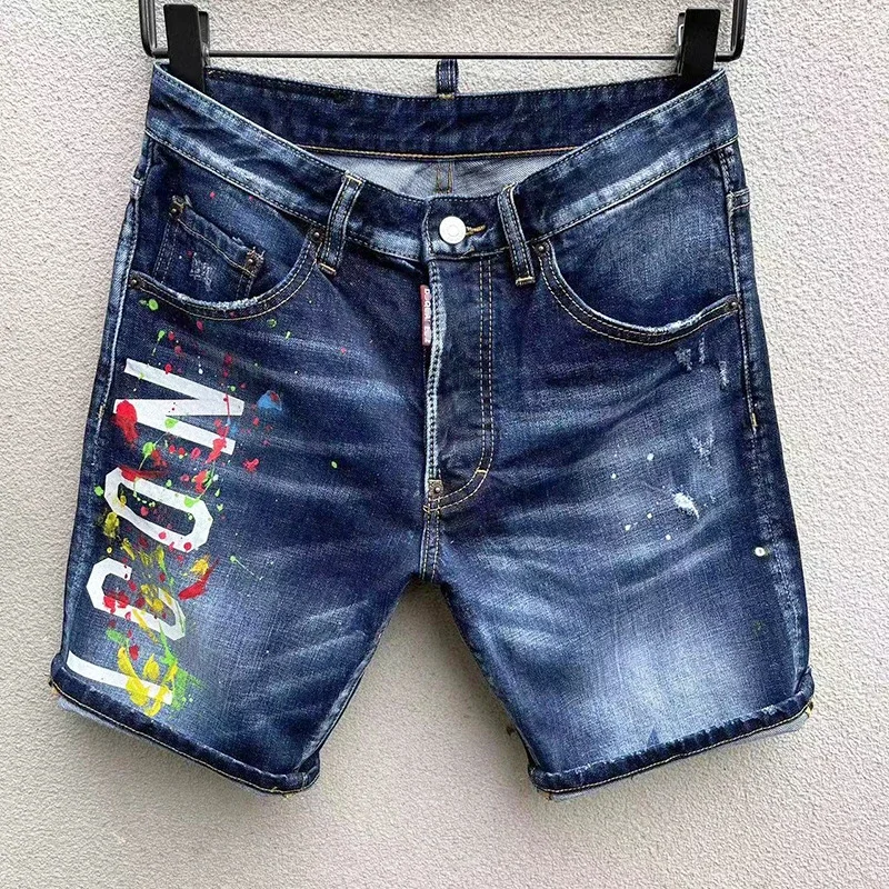 2024 yeni yaz erkek kot lüks marka mavi Denim pantolon yüksek kaliteli sokak Slim Fit Denim şort erkek streç sıska kot
