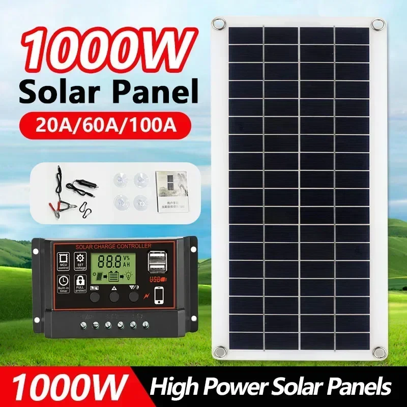 20W-1000W GÜNEŞ PANELI 12V güneş pili 100A denetleyici GÜNEŞ PANELI telefon RV araba MP3 şarj edici ped açık pil kaynağı kamp