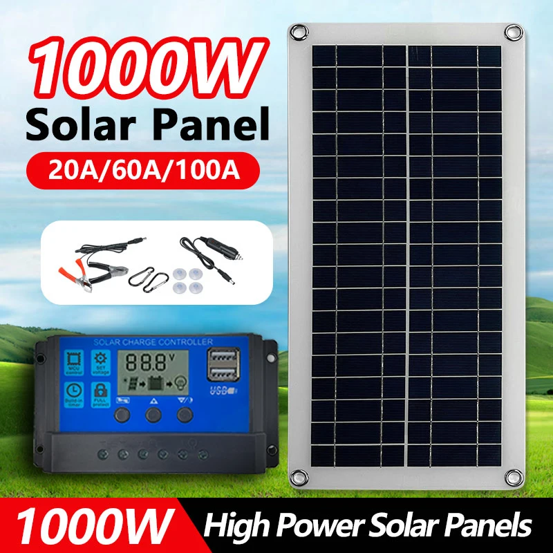 20W-1000W GÜNEŞ PANELI 12V güneş pili 10A-100A denetleyici güneş panelleri telefon araba MP3 şarj edici ped açık pil kaynağı