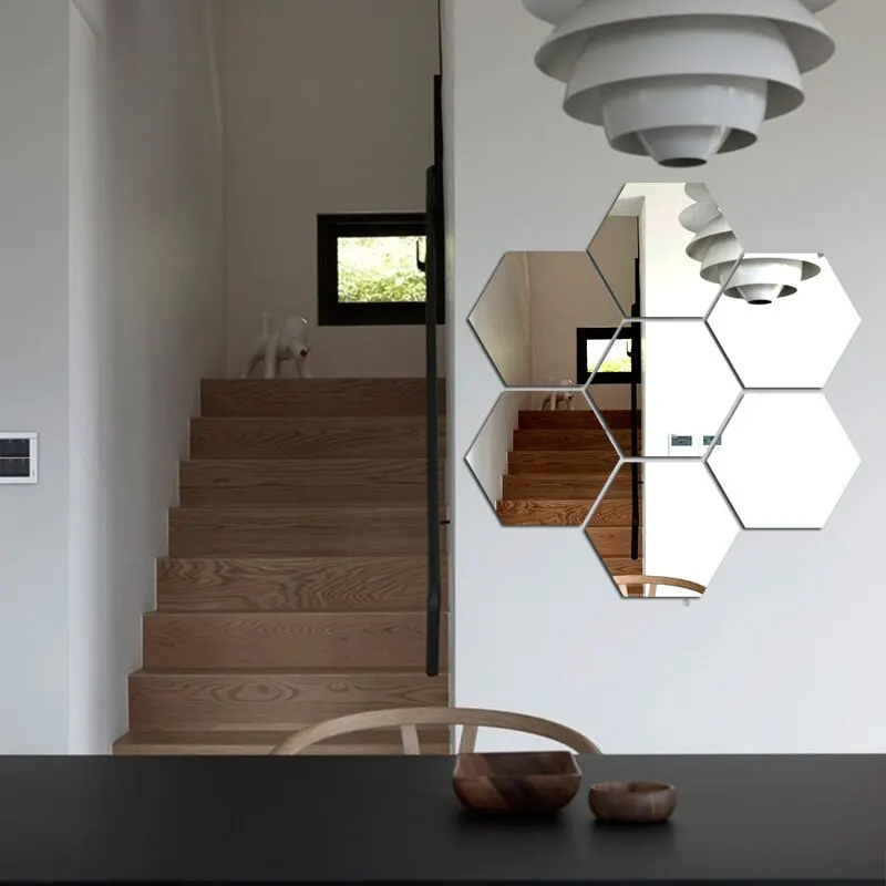 24 adet/takım 3D akrilik DIY kendinden yapışkanlı dekoratif çıkartma altıgen geometrik ayna duvar yapıştırılan altıgen