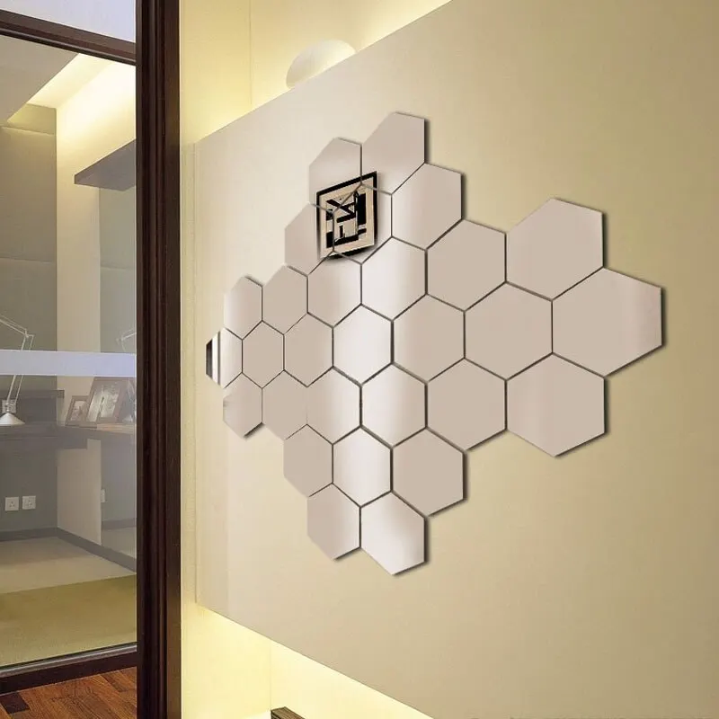 24 adet/takım 3D akrilik DIY kendinden yapışkanlı dekoratif çıkartma altıgen geometrik ayna duvar yapıştırılan altıgen