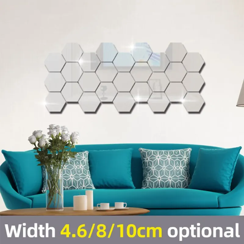 24 adet/takım 3D akrilik DIY kendinden yapışkanlı dekoratif çıkartma altıgen geometrik ayna duvar yapıştırılan altıgen