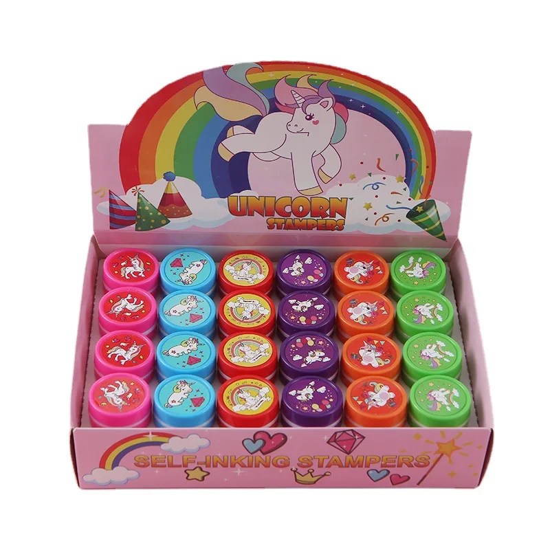 24 adet/takım kendinden mürekkepli Unicorn Infantil damga seti