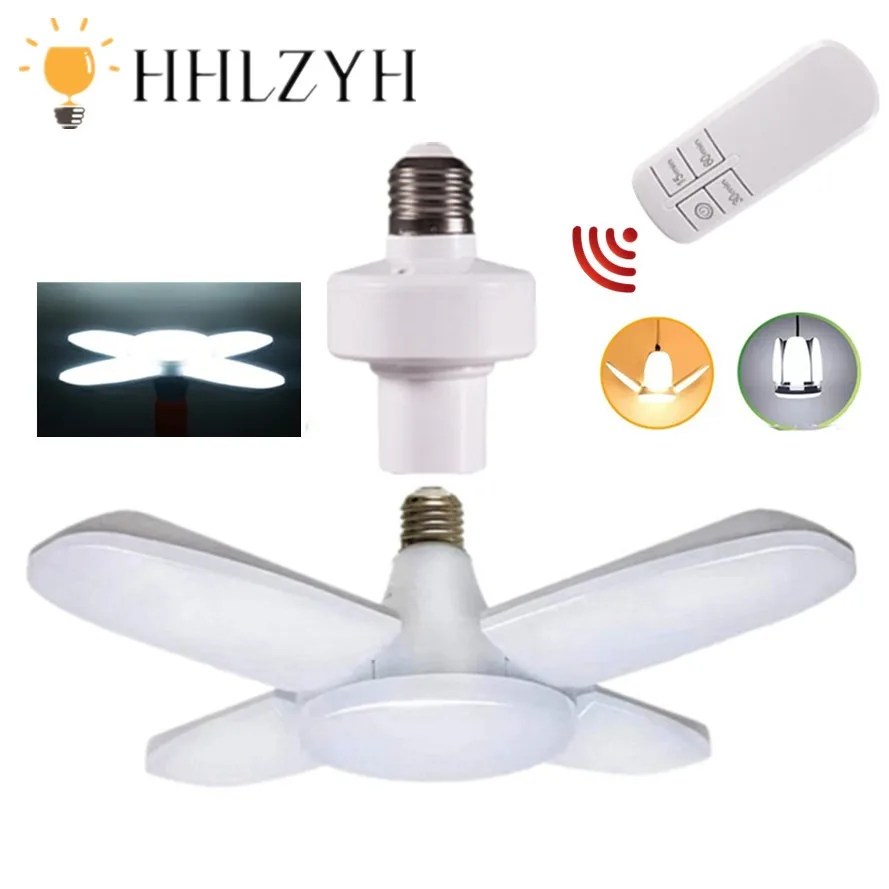 28W E27 LED ampul VANTİLATÖR PERVANESİ zamanlama lamba ev tavan ışık için AC85-265V katlanabilir Led ışık ampul lamba uzaktan kumanda ile