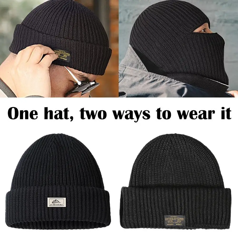 2In1 maske kasketleri erkekler kış Balaclava şapka örgü şapkalar tam yüz kayak kaput taktik bisiklet Earmuffs kap örme